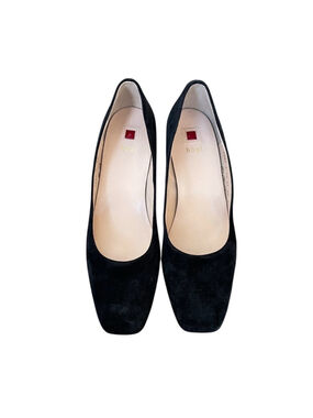 hogl Elegant Black Suede Square Toe Block Heels 8